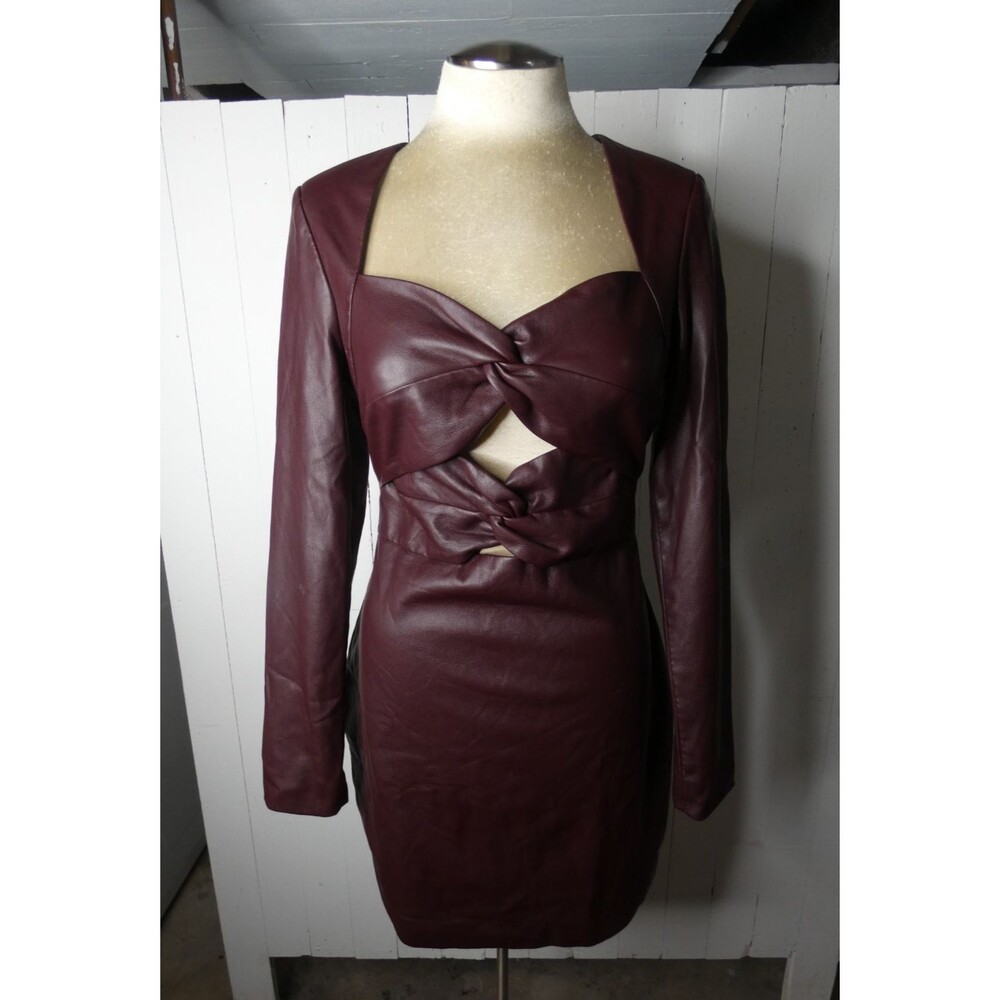 One 33 Social Women's 6 Burgundy Faux Leather Twist Dress Mini Cut Out Bodycon